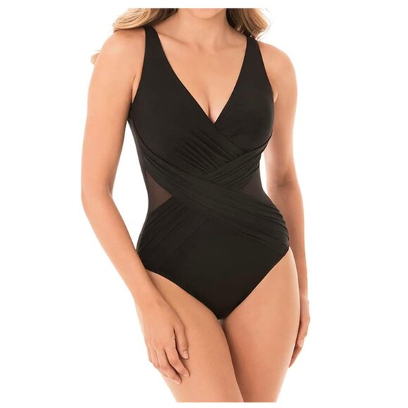 🌺 MIRACLESUIT Illusionist Crossover Tummy Control V-Neckline Soft Cup One Piece - Picture 2 of 8